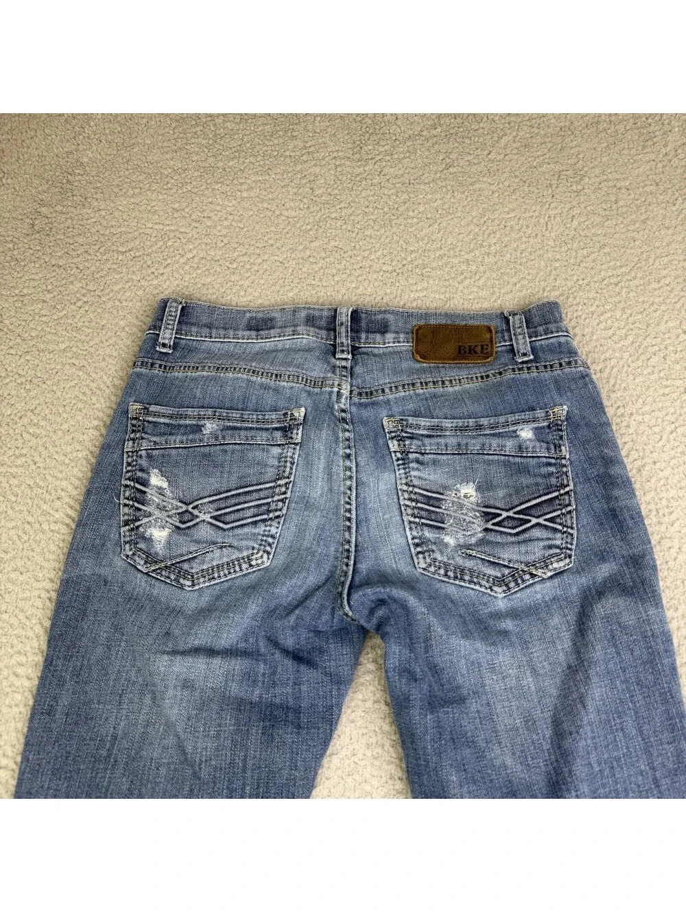 BKE Jeans Mens 31x29 Blue Alec Straight Leg Buckle Distressed Denim Casual